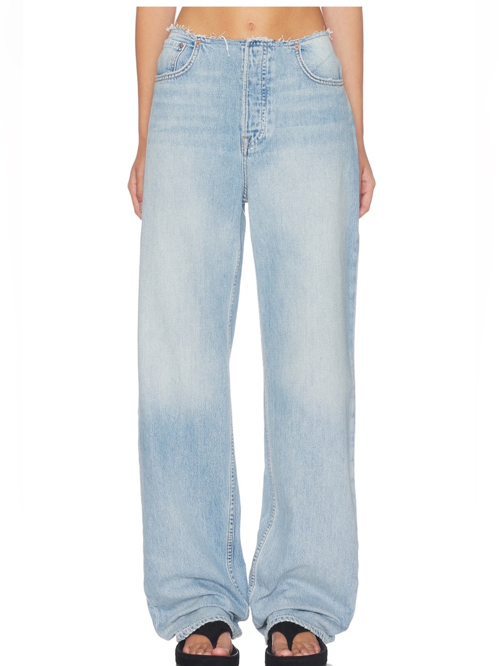 GRLFRND Jordan Low Rise Frayed Waist Boyfriend Jeans